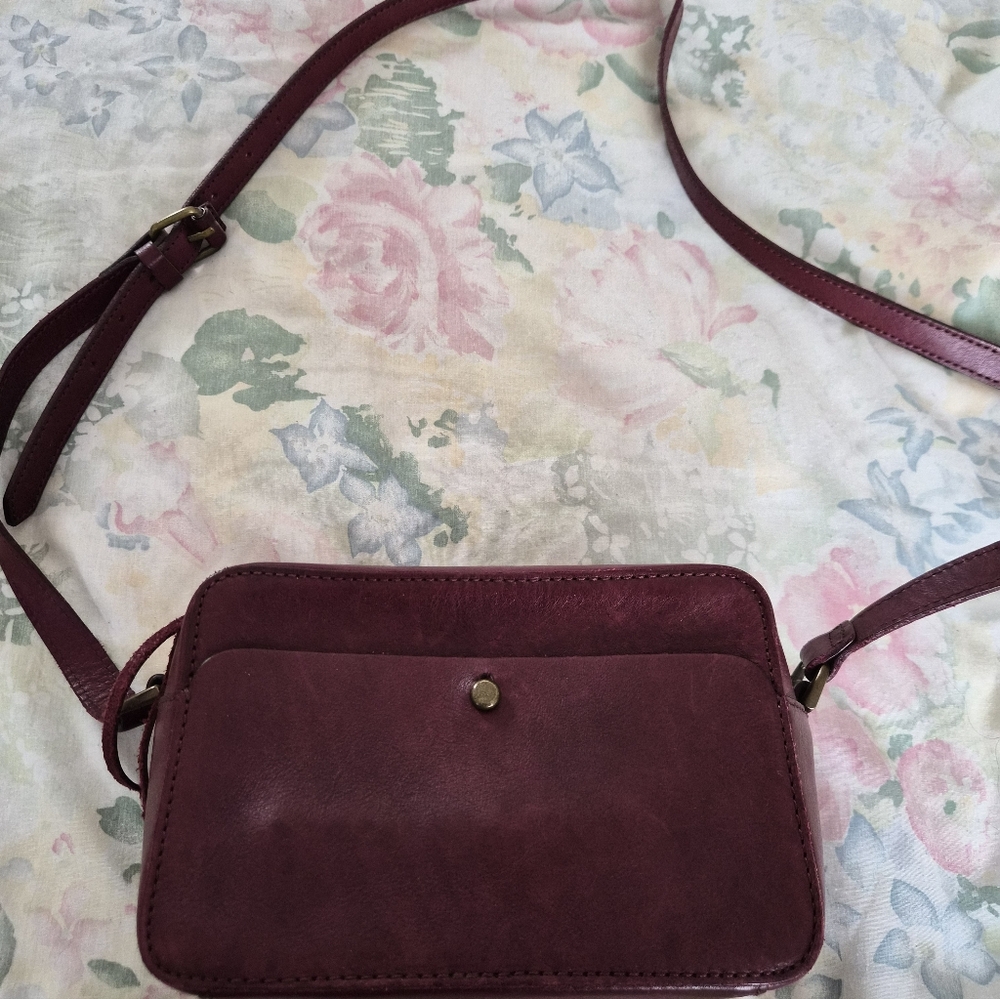 Madewell Cabernet Leather Crossbody  Camera Bag
